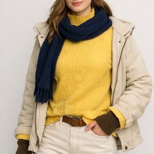 Ribbed Cuffed‎ Mock Neck Cotton Sweater Butter Yellow Staple Fisherman Preppy